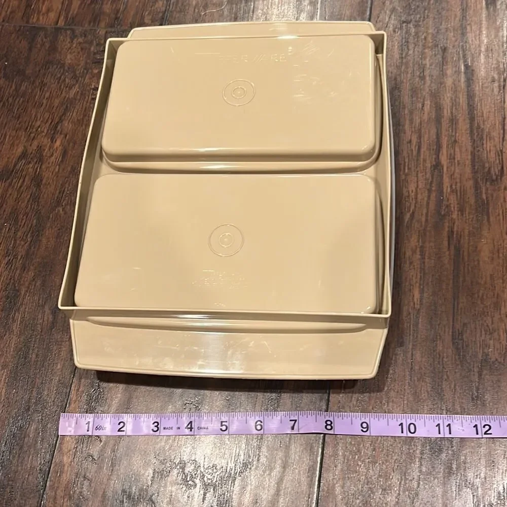 TUPPERWARE Vintage Deviled Egg‎ Keeper Carrier Tray With Lid Almond Tan  723-3